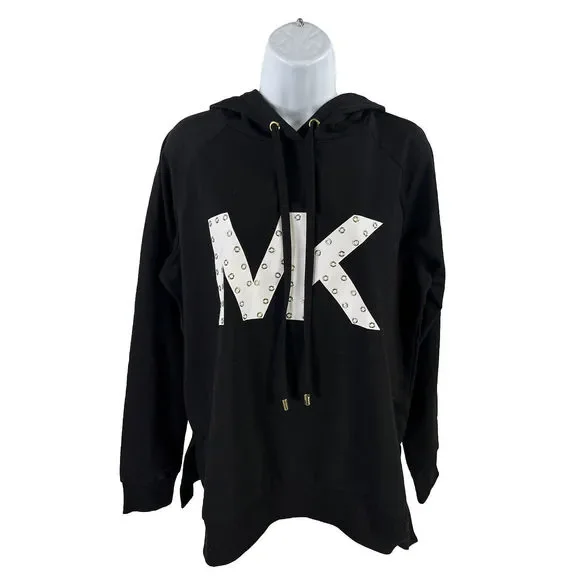 NEW Michael Kors Women's Black Terry Knit Logo Pullover Hoodie - L - Picture 1 of 4